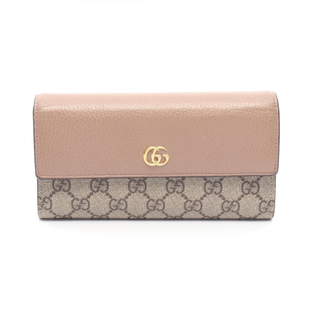 Gucci Marmont Continental Wallet Bifold Long Leather Beige Pink